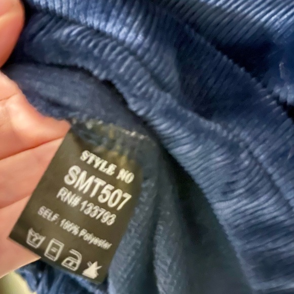 POL Navy Blue Textured Corduroy Mock Neck Zip Up Rainbow Detail Pullover - Picture 5 of 5